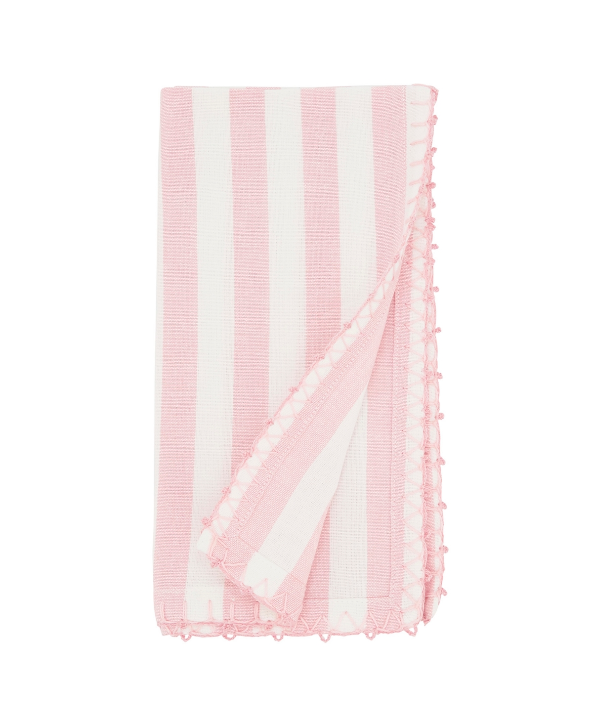 Saro Lifestyle Lively Pompom Border Striped Napkin Set Of 4,20"x20" In Blue