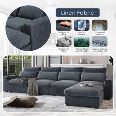 Feather Filled L-Shape Convertible Sectional Sofa