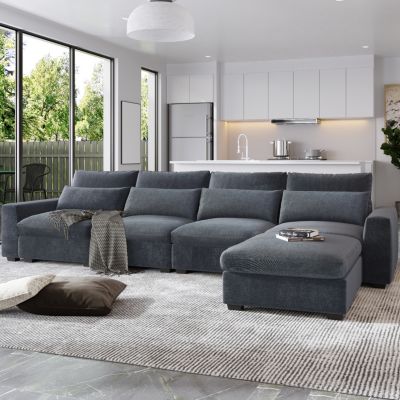 Feather Filled L-Shape Convertible Sectional Sofa