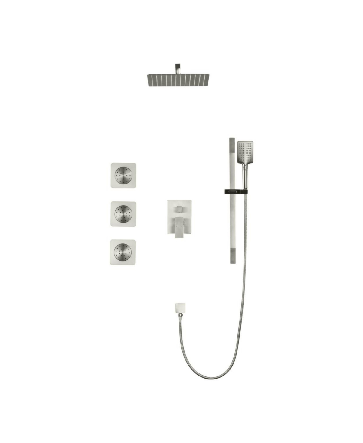 Complete Shower System with Multiple Components - Silver