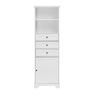 Streamdale White Tall Storage Cabinet with 3 Drawers and Adjustable Shelves