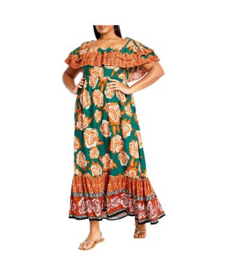 City Chic Plus Size Maxi Dress - Harlow Border Design For Curves