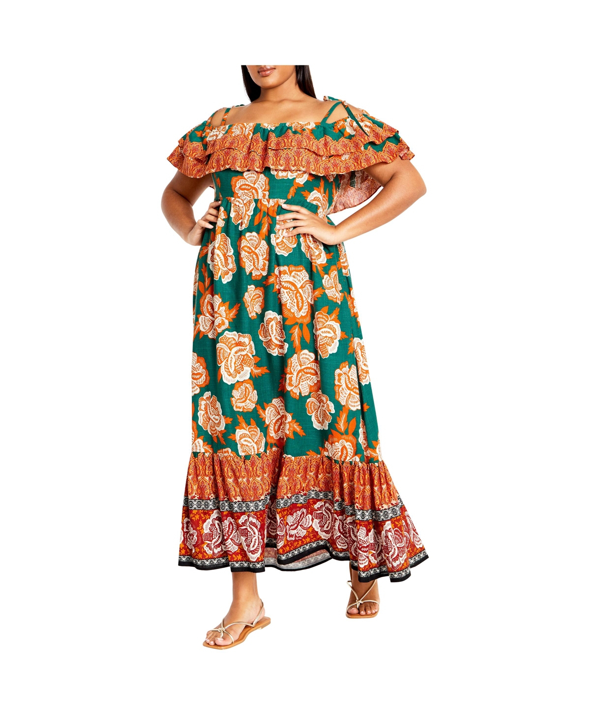 Plus Size Runaway Border Maxi Dress - Sundowner