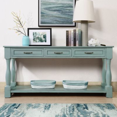 63" Wood Console Table with Drawers & Shelf
