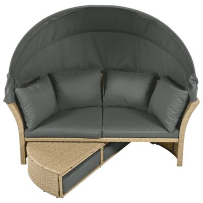 Streamdale Wicker Rattan Round Daybed with Canopy & Pillows