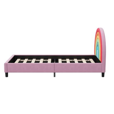 Twin Platform Bed with Colorful Rainbow Design