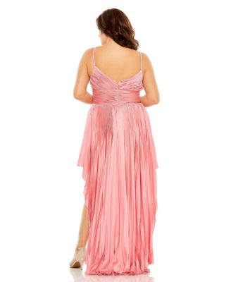 Women's Rhinestone High Low Pleated Gown