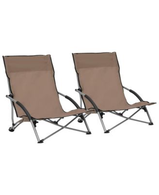Folding Beach Chairs 2 pcs Taupe Fabric