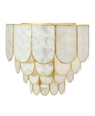 14" Round 4-Tier Capiz and Metal Flush Mount Ceiling Light