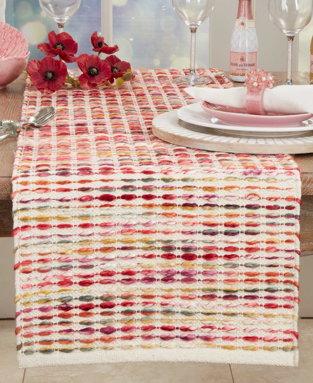 Saro Lifestyle Woven Rainbow Stripe Delight Table Runner, 16"x72" In Multi