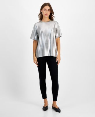 Petite Short Sleeve Shine T Shirt Pull On Ponte Leggings Created For Macys