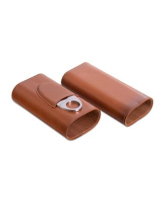 Leather Three Cigar Holder with Stainless Steel Cutter