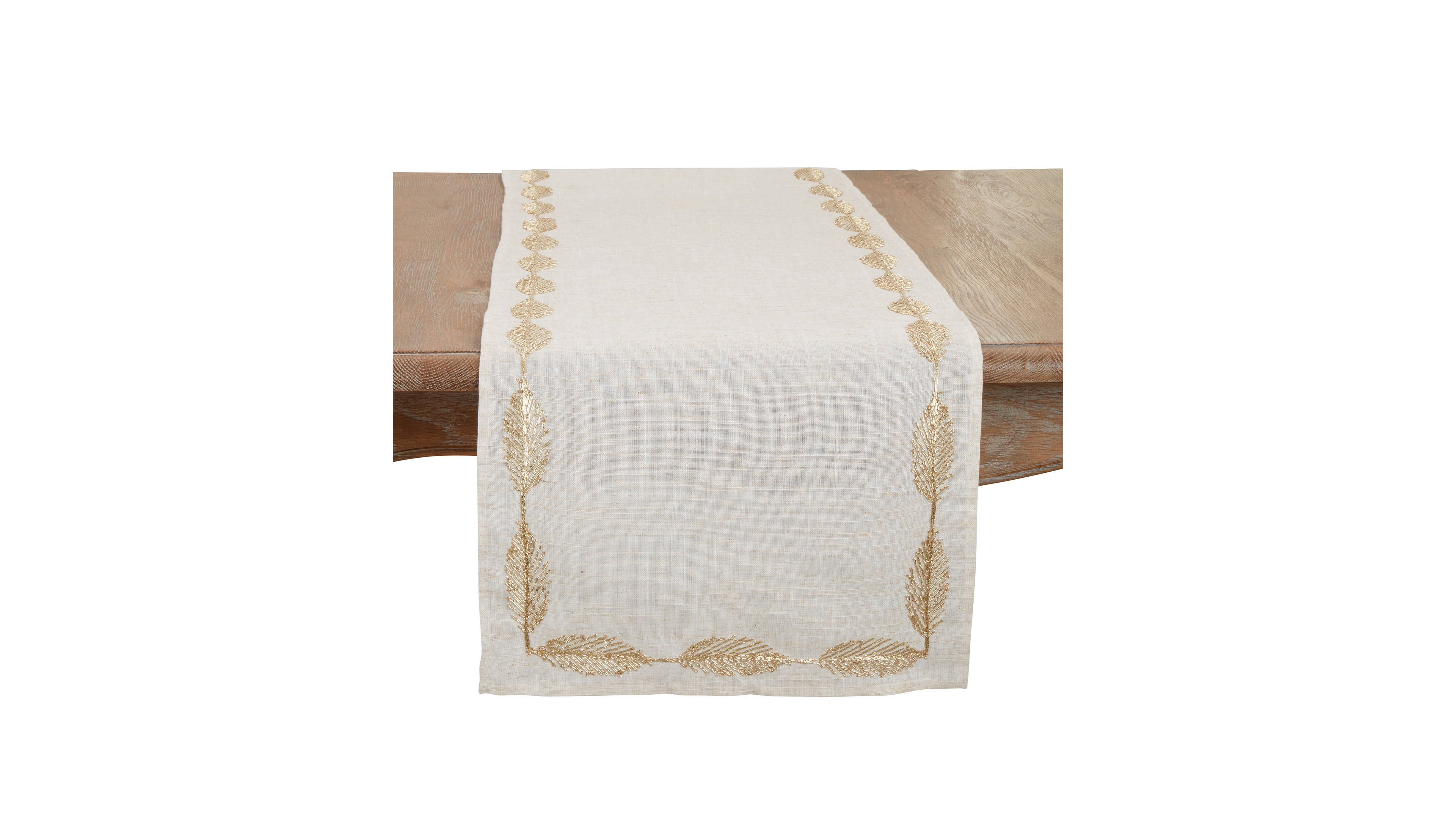 Saro Lifestyle Intricate Leaf Pattern Embroidered Table Runner, 16"x90"