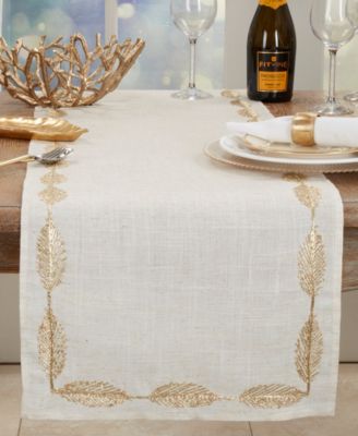 Intricate Leaf Pattern Embroidered Table Runner, 16"x120"