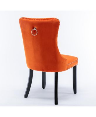 Modern Velvet Upholstered Dining Chair Set, Orange