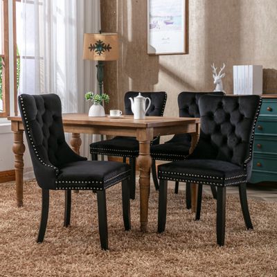 Contemporary Velvet Dining Chairs, Black, 2-Pcs Set