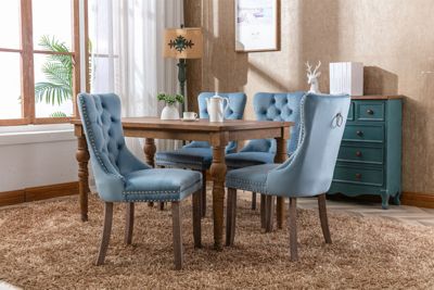 Modern Velvet Dining Chairs 2-PCS Set, Light Blue