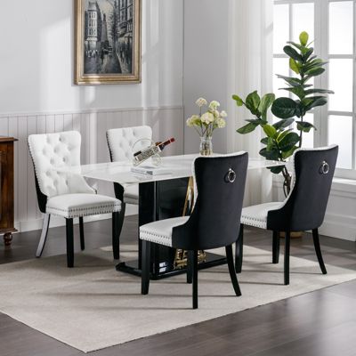 Contemporary PU & Velvet Dining Chair Set
