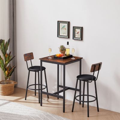 Bar Table Set with 2 Stools, 23.62" W X 23.62" D X 35.43"