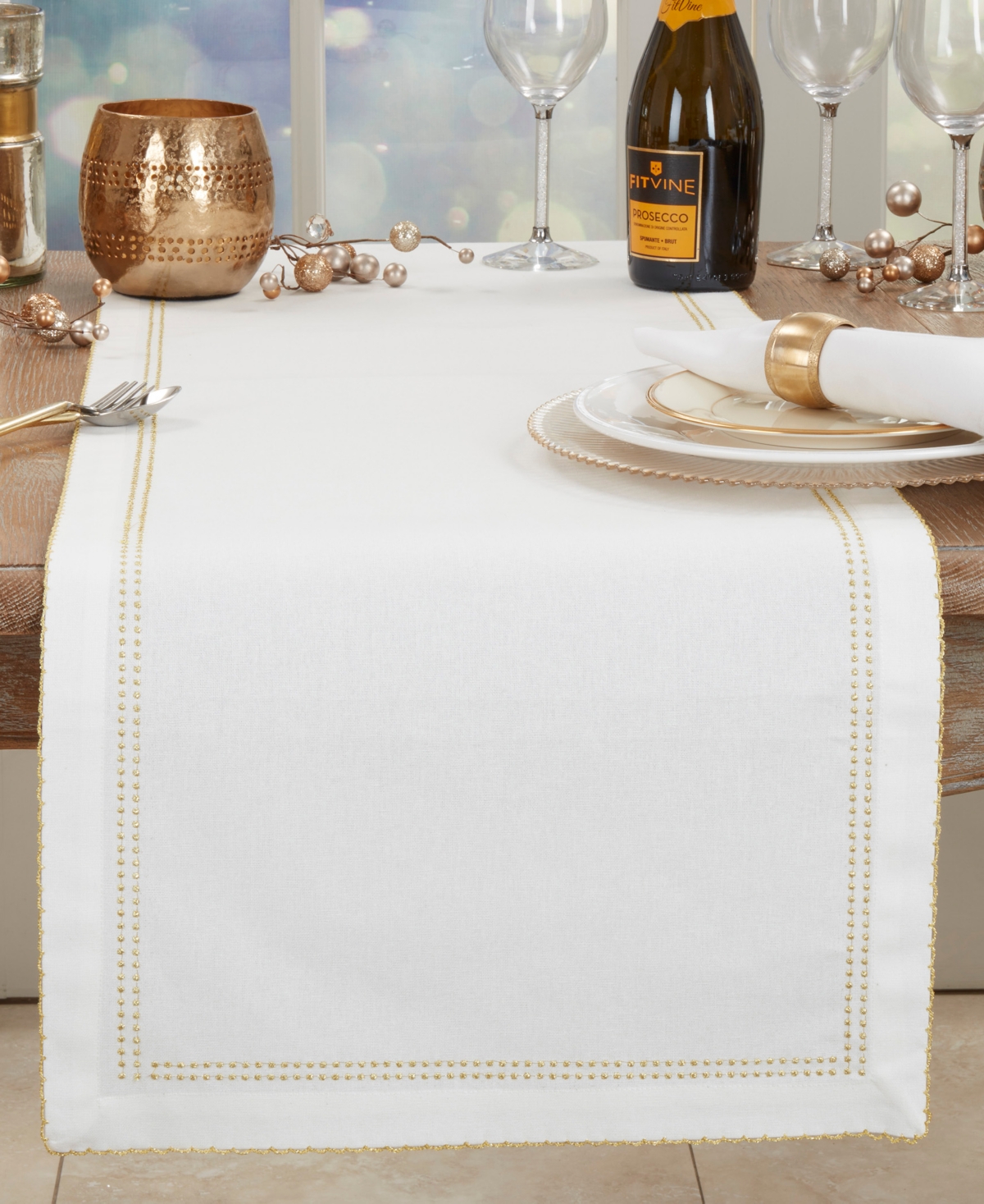 Saro Lifestyle Detailed Edge Embroidery Table Runner, 16"x72" In Gold