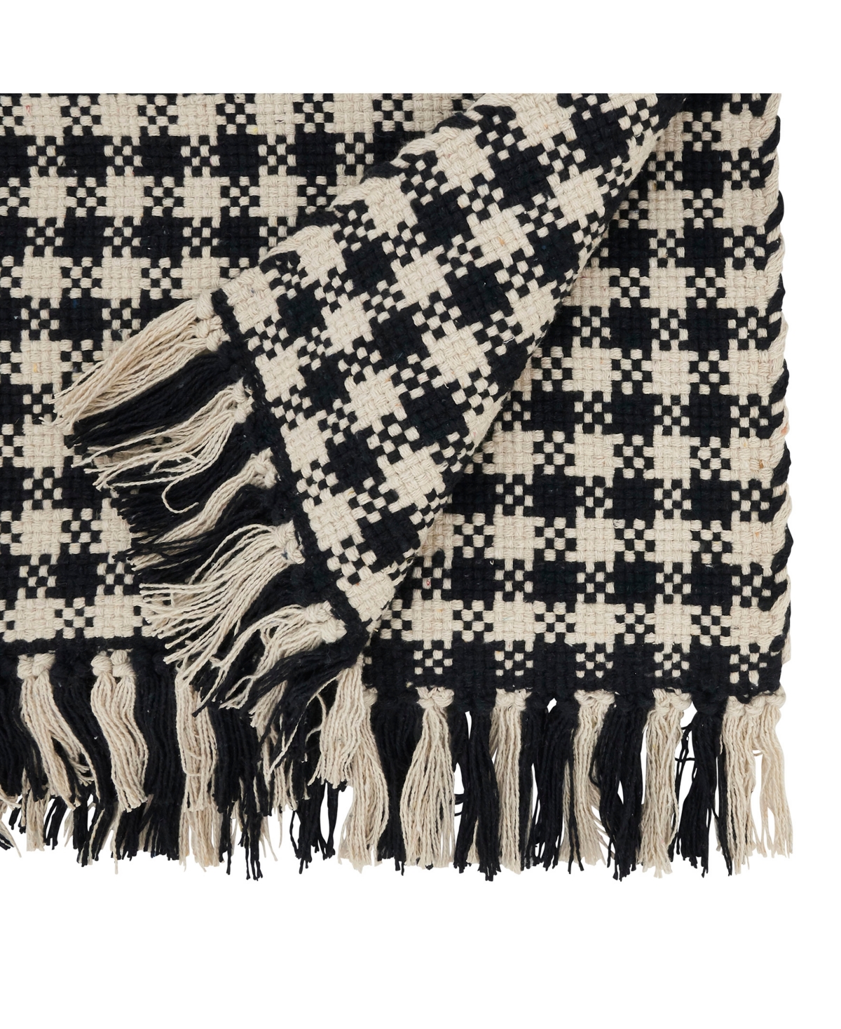 Saro Lifestyle Classic Houndstooth Fringe Table Runner, 16"x72" In Black,white
