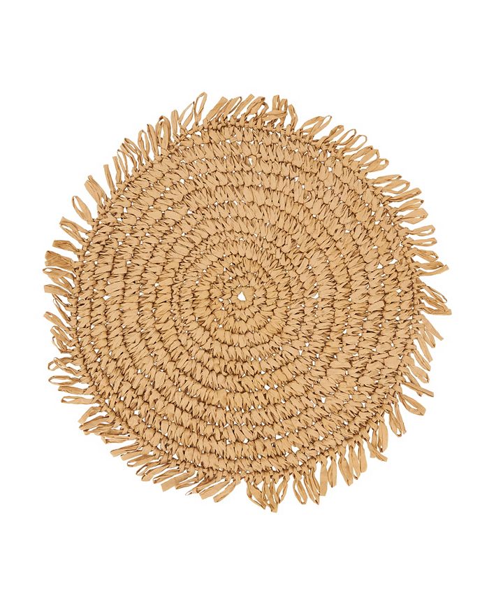 Saro Lifestyle Rustic Raffia Fringe Placemat Set of 4, 14