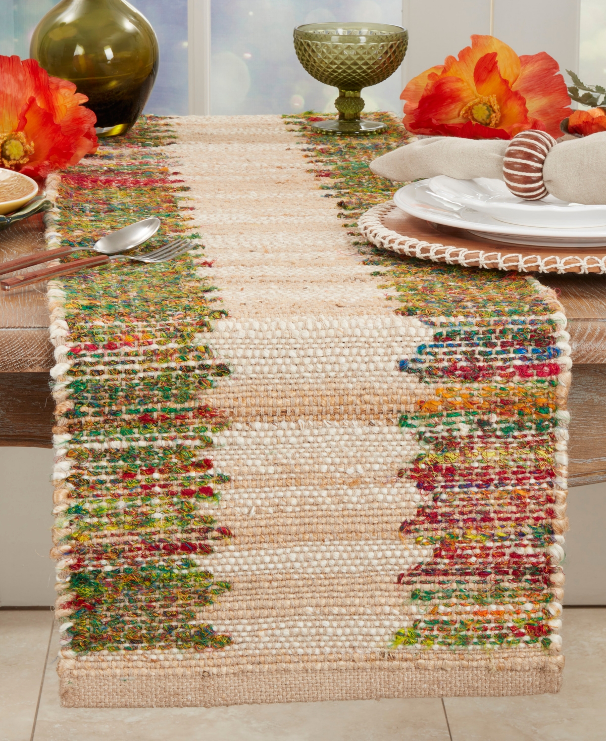 Saro Lifestyle Rainbow Rhythm Banded Table Runner, 14"x72" In Multi