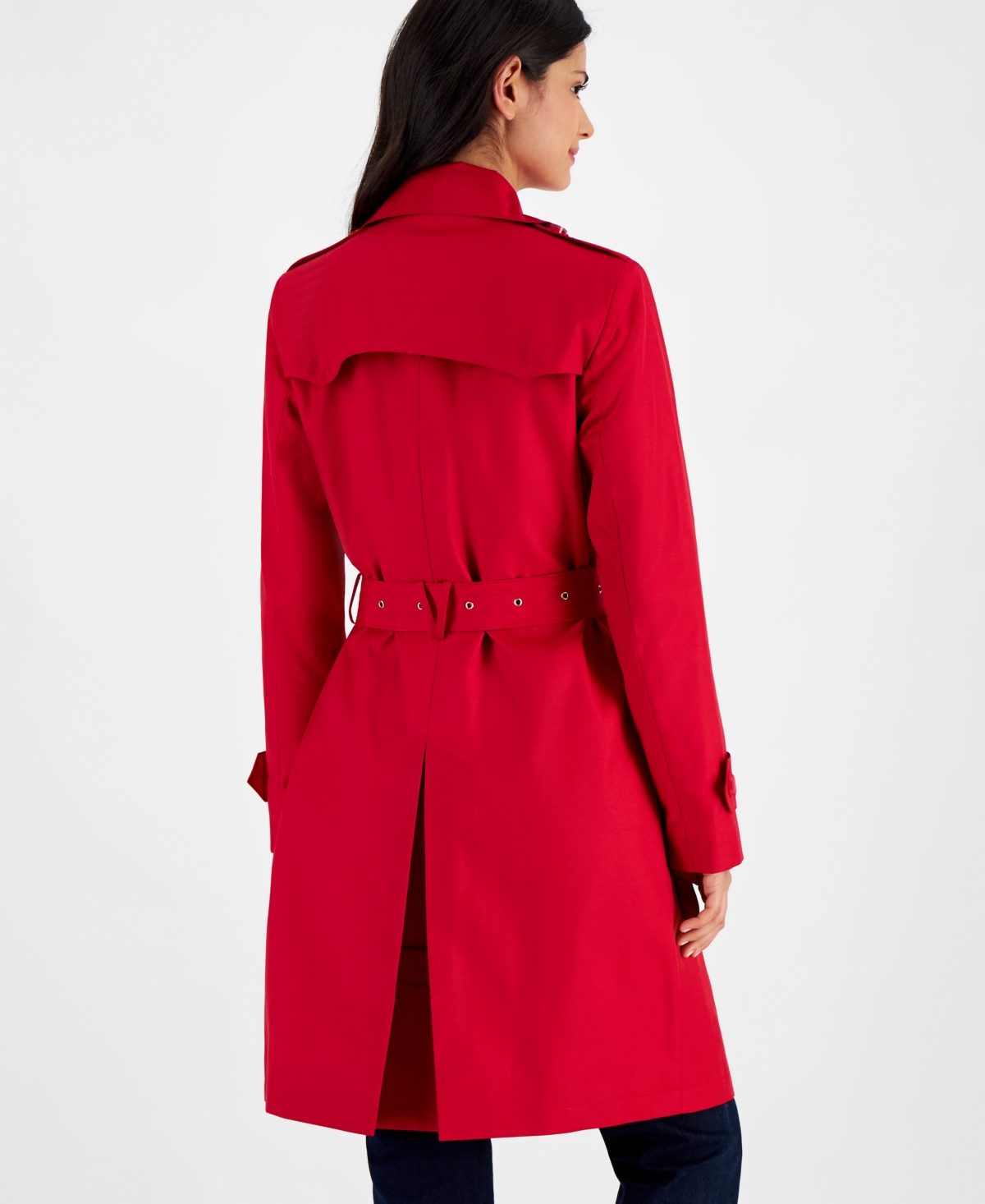 Via Spiga Women s Double Breasted Belted Trench Coat Ruby Red Smart Closet
