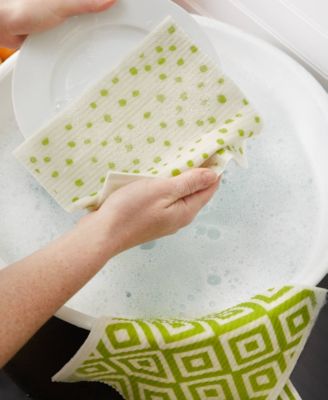 Swedish Dishcloths for Kitchen Cleaning, Machine Washable Dishwasher Safe, 7.75 x 6.75", Avocado White