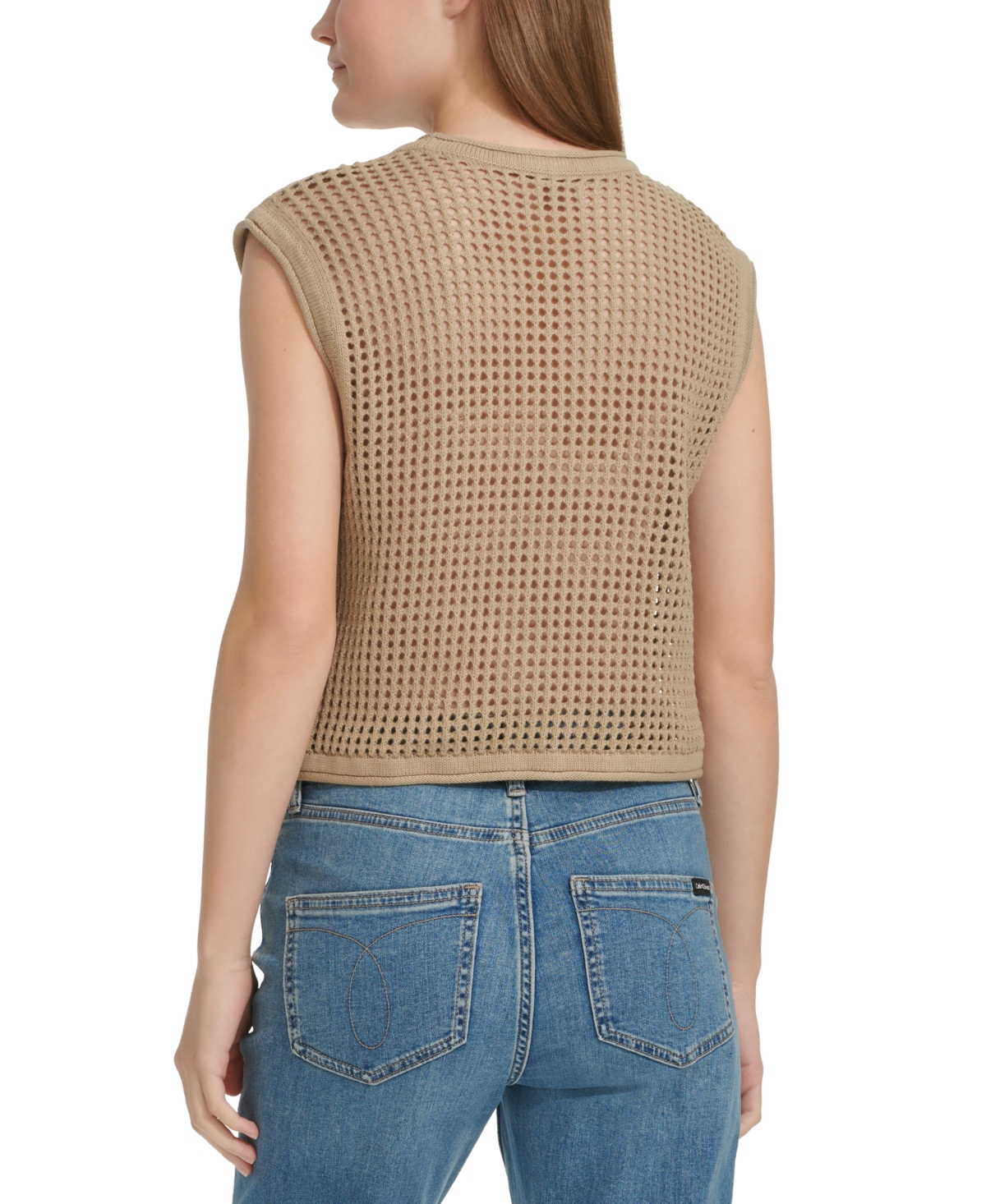 Calvin Klein Jeans Petite Cotton Open-Stitch Sleeveless Sweater