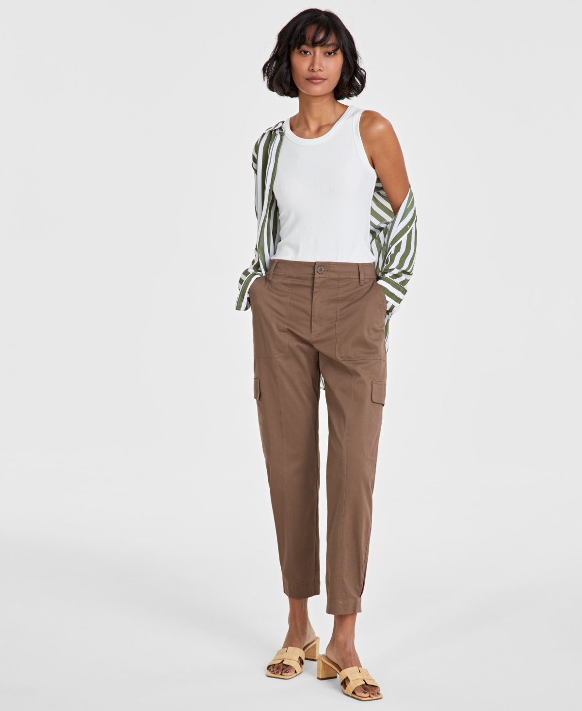 On 34th Women's Tapered Ankle-length Cargo Pants, Created For Macy's In Brownie Bite