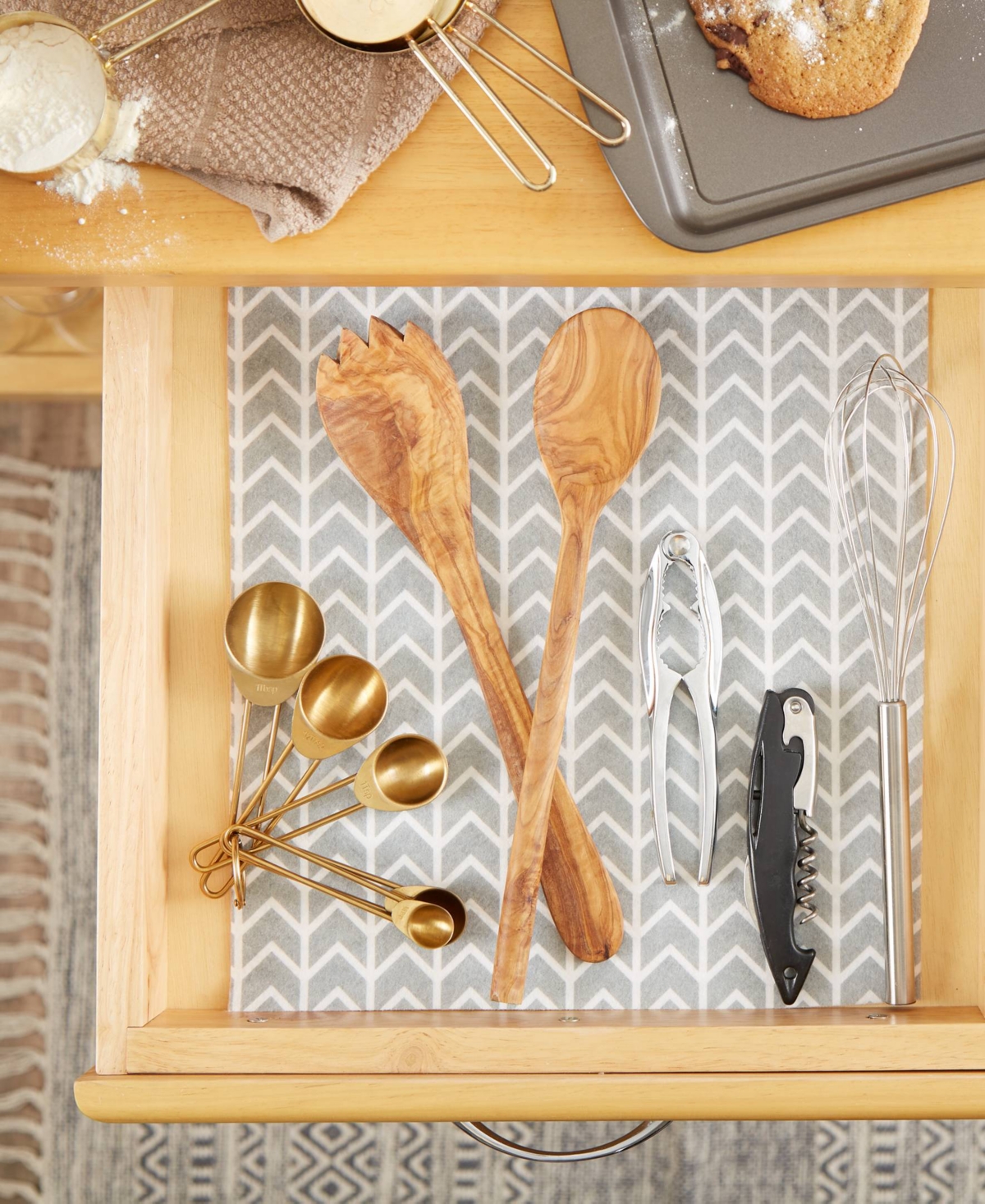 Design Imports Fridge Shelf Liner Collection Non-adhesive, Cut To Fit, Machine Washable, 12x120", Gray Herringbone, In Gray Herringbone