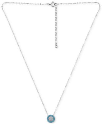 Blue & White Cubic Zirconia Reverse Halo Pendant Necklace, 16" + 2" extender , Created for Macy's