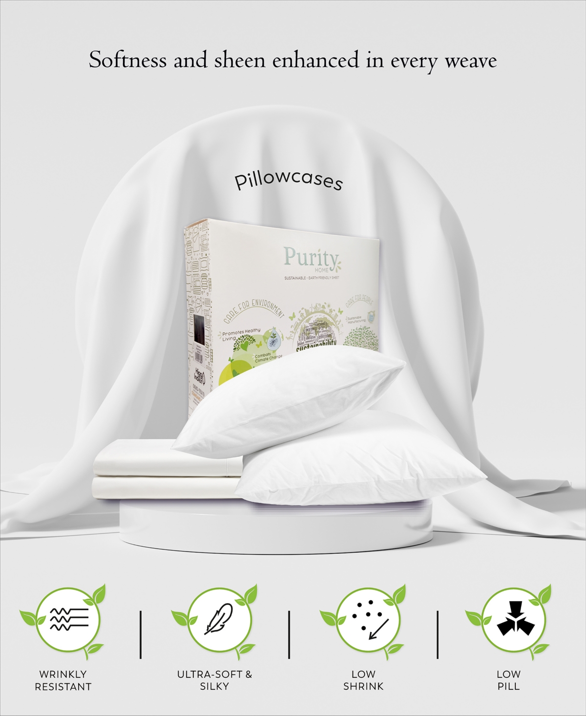 Purity Home 400 Thread Count Cotton Sateen 2 Pc - Ivory 1