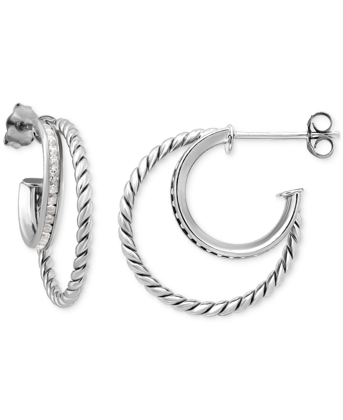 Cubic Zirconia Double Small Hoop Earrings, 0.75", Created for Macy's - Silver