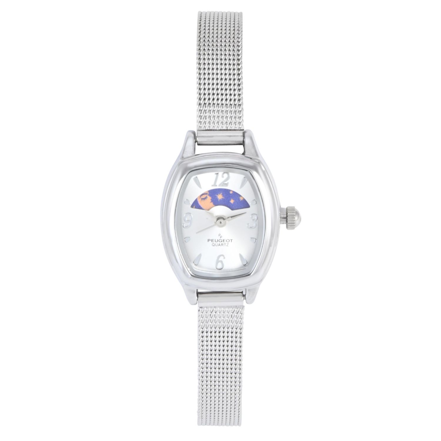 Women's Silver Dial Sun Moon Watch 30x20mm Mesh Bracelet