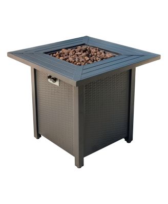28" Wicker Rattan Fire Pit Table - Grey