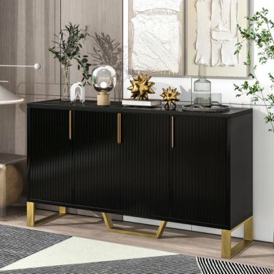 Modern Kitchen Cabinet Sideboard with Doors, Metal Accents, Adjustable Shelves