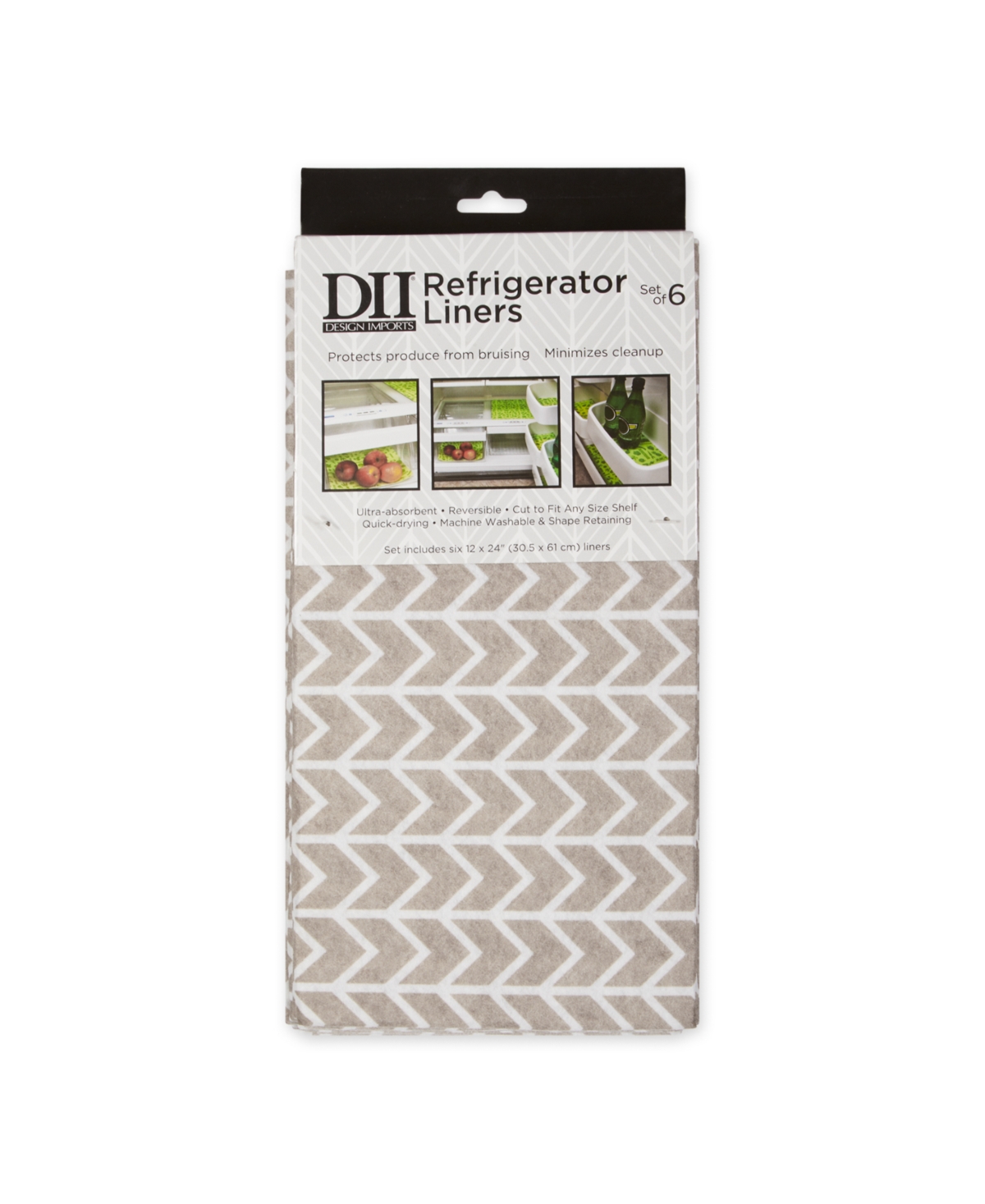 Design Imports Fridge Liner Collection Non-adhesive, Cut To Fit, 12x24", Stone Herringbone, 6 Piece In Stone Herringbone