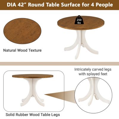  Mid-Century Solid Wood Round Dining Table For Small Places, Table