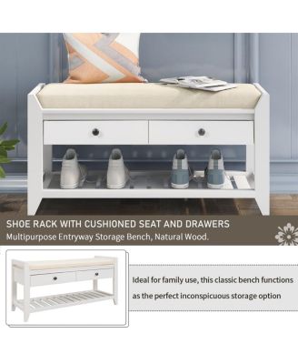 Multipurpose Entryway Bench Seat & Drawers (White)