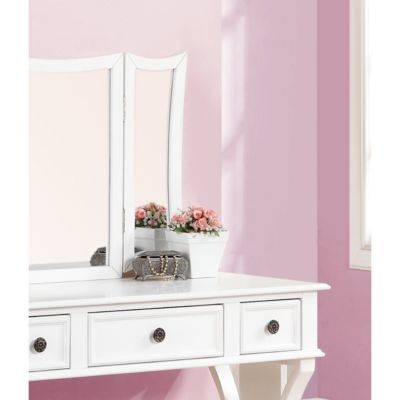 Simplie Fun White MDF Vanity Set with Foldable Mirror & Stool