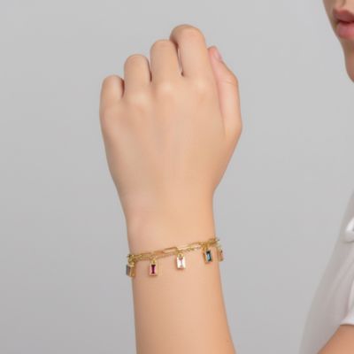 Kids/Teens Rainbow Multi-Color Cubic Zirconia Charm Bracelet