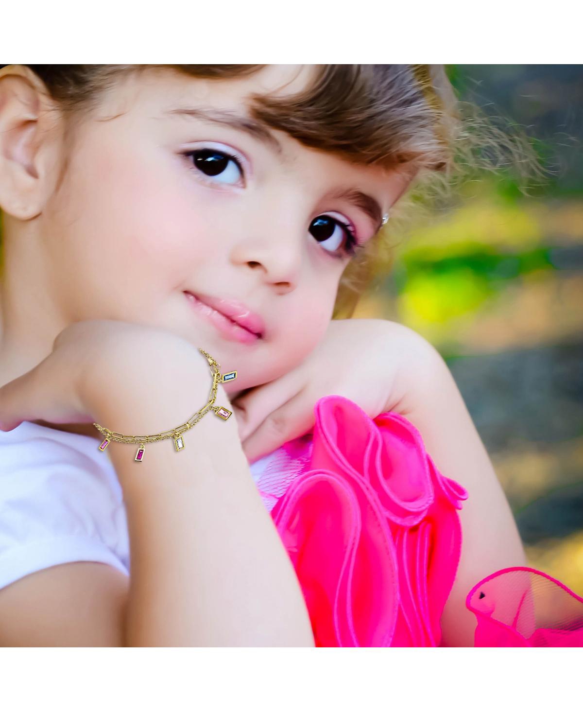 GiGiGirl 14k Gold Plated with Rainbow Multi-Color Cubic Zirconia Adjustable Birthstone Charm Bracelet