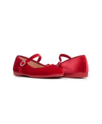 Girls Holiday Velvet Mary Janes in Red