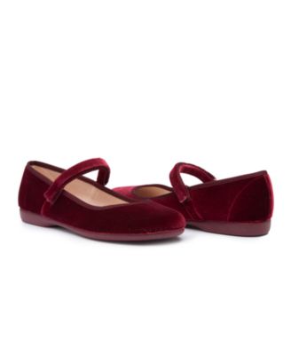 Girls Classic Velvet Mary Janes in Burgundy