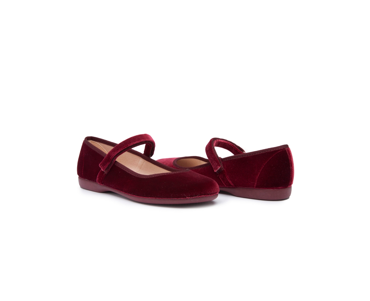 Childrenchic Girls Classic Velvet Mary Janes - Burgundy