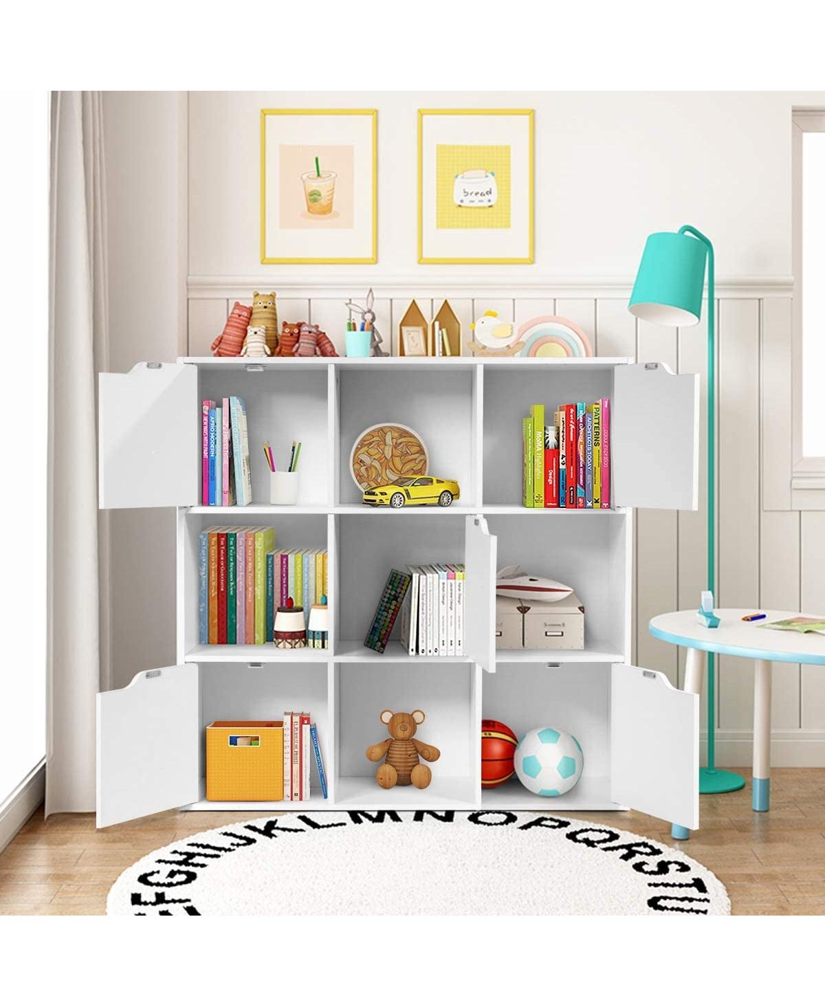 Slickblue Free Standing 9 Cube Storage Wood Divider Bookcase for Home and Office- White