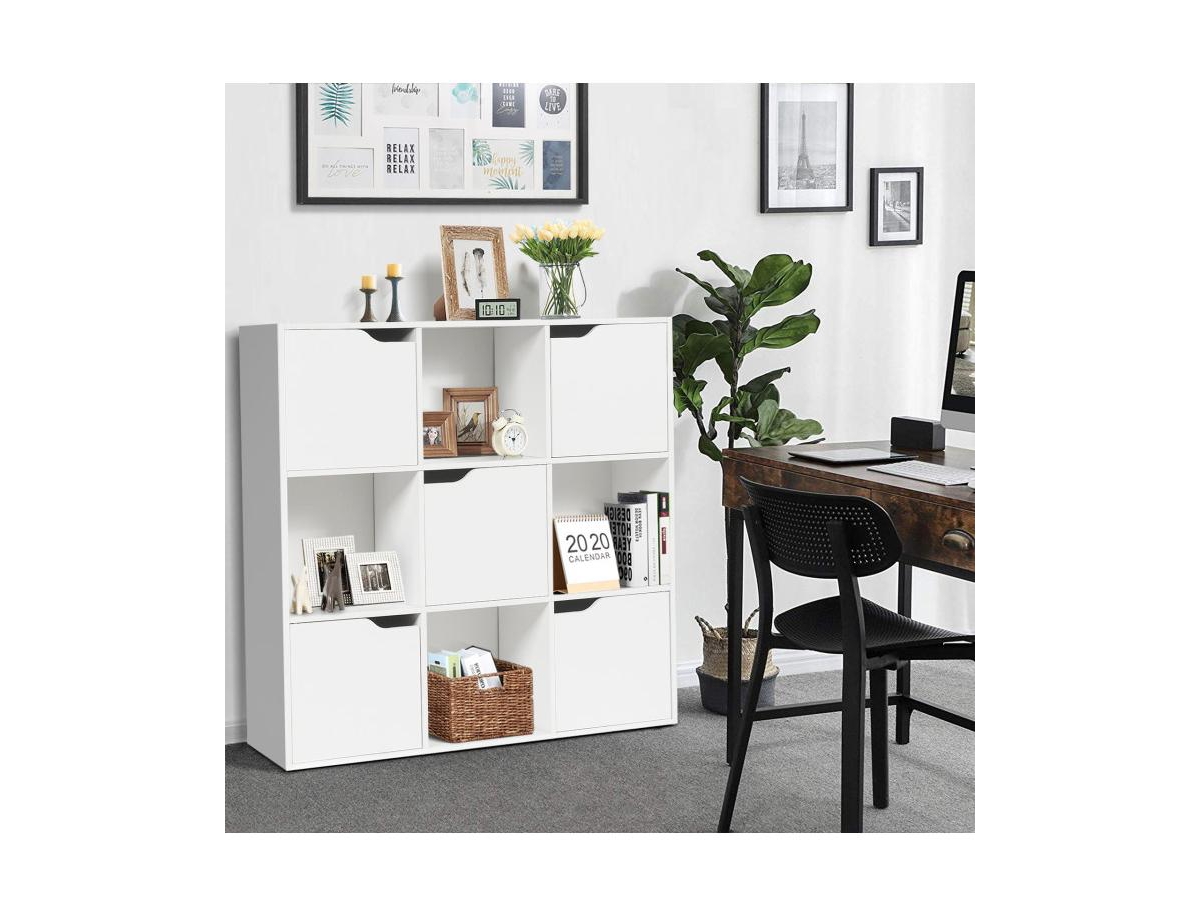 Slickblue Free Standing 9 Cube Storage Wood Divider Bookcase for Home and Office- White