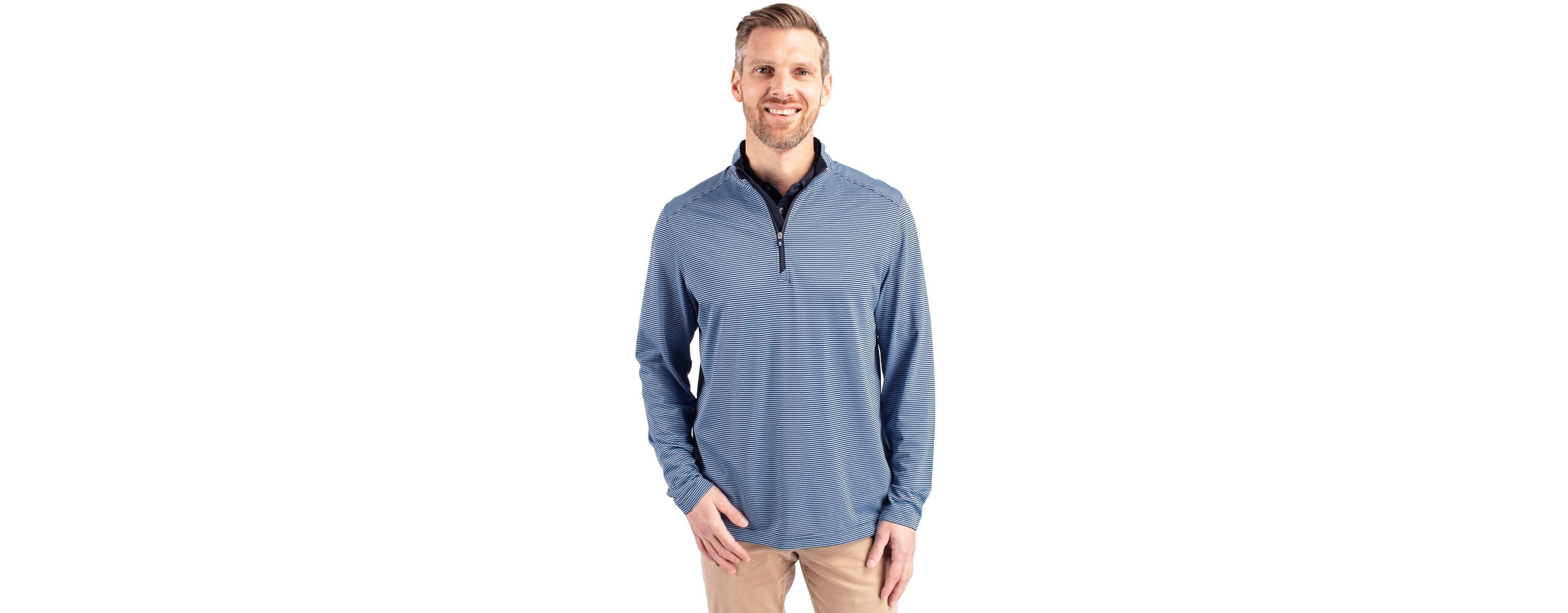 Cutter Buck Virtue Eco Pique Micro Stripe Recycled Mens Quarter Zip Jacket